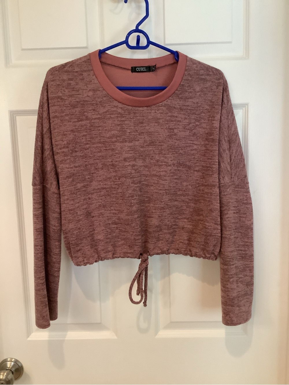 CURE. Cropped Drawstring Sweatshirt in Mauve Pink